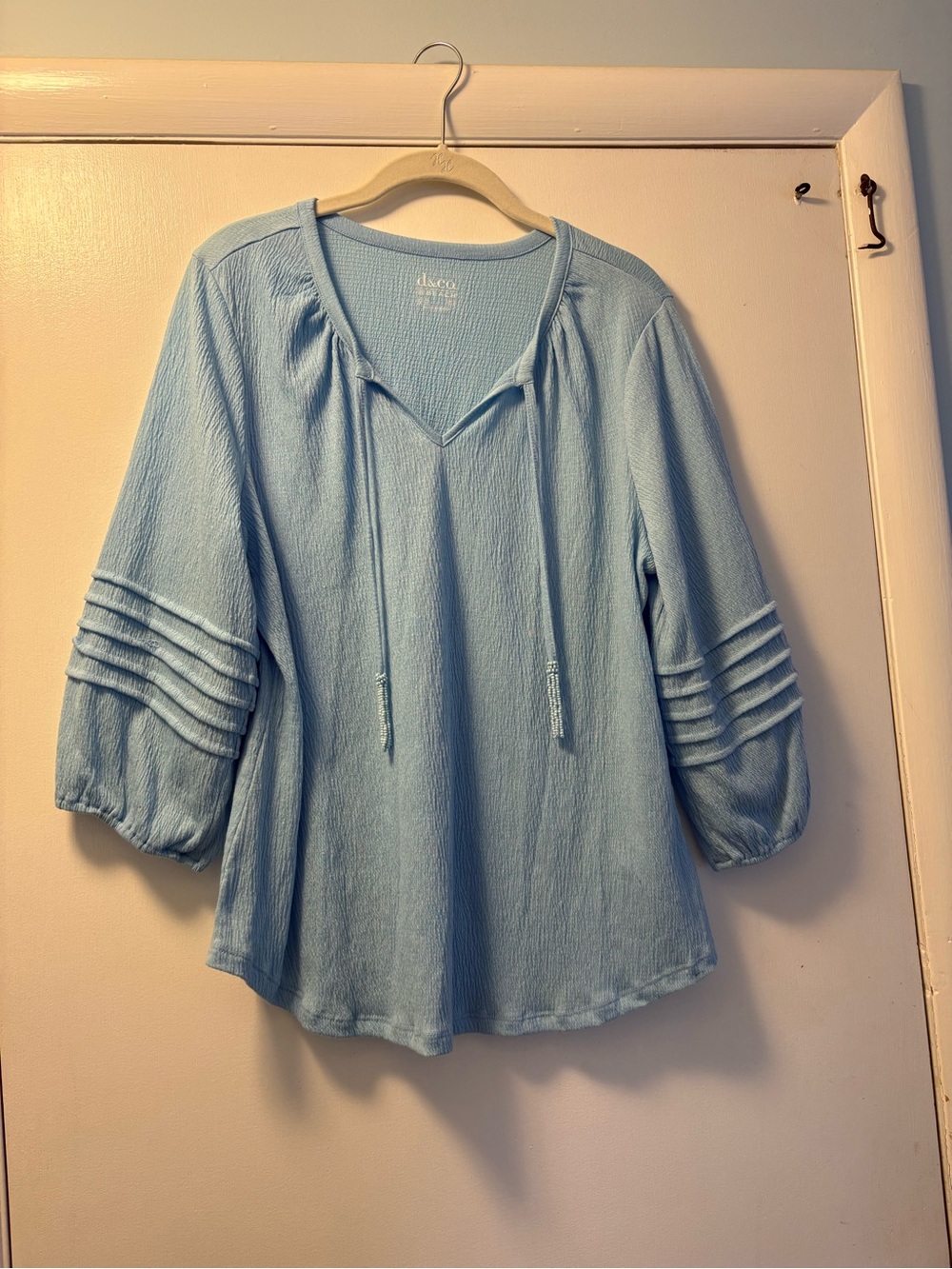 Light Blue Gauze Textured V-Neck Peasant Top